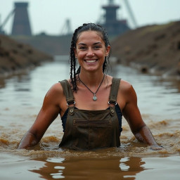 a bright young woman takes the challenge of the industrial mud race 007